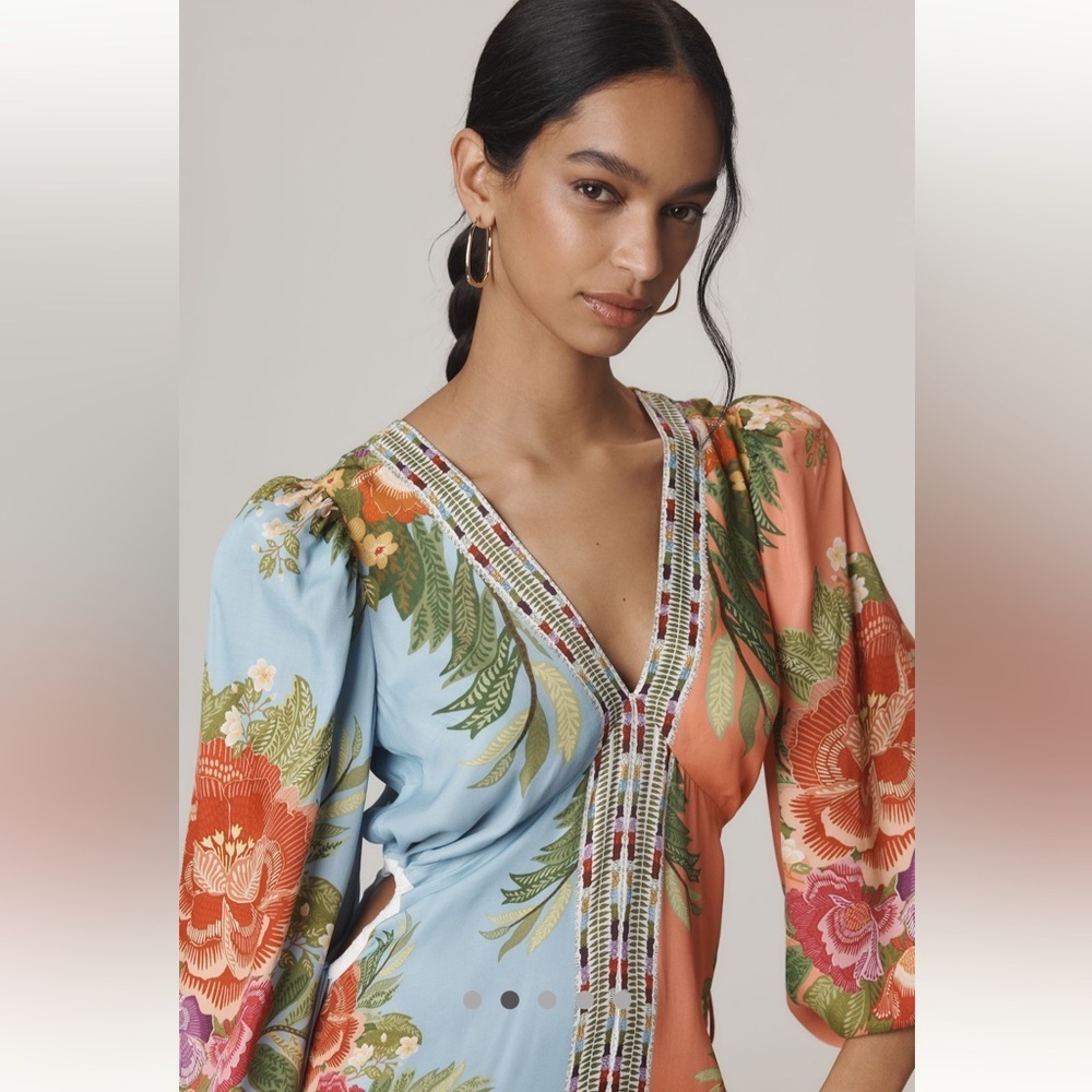 💃🏻RARE💃🏻 Farm Rio x Anthropologie Long-Sleeve V-Neck Maxi Dress size S. - Picture 3 of 10